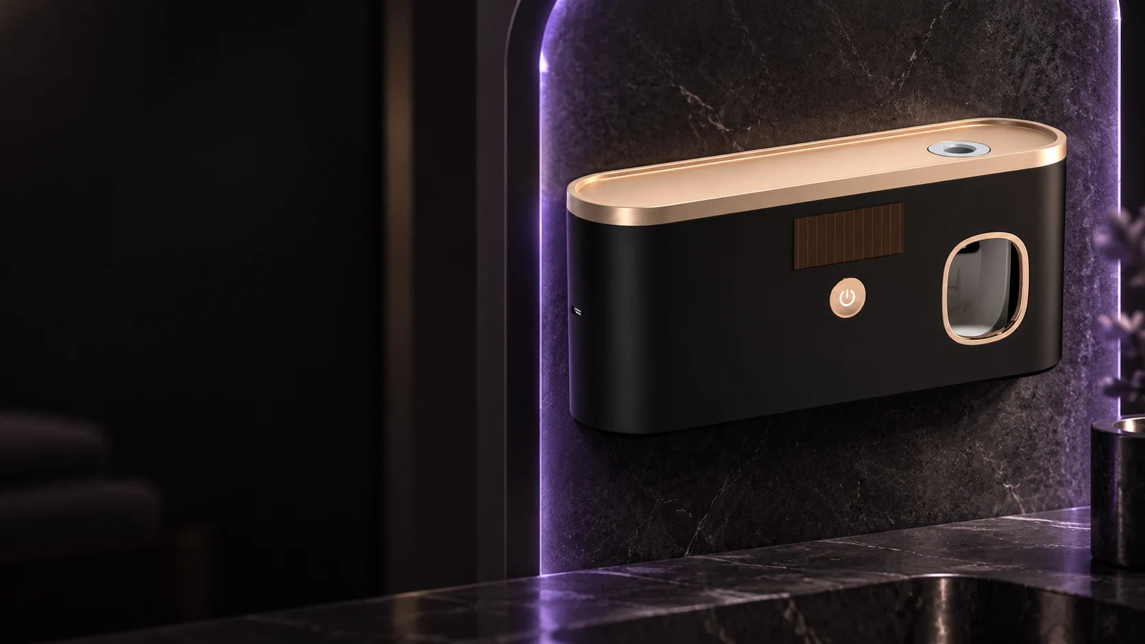 Beluxe All in One in a dark bathroom with violet lighting